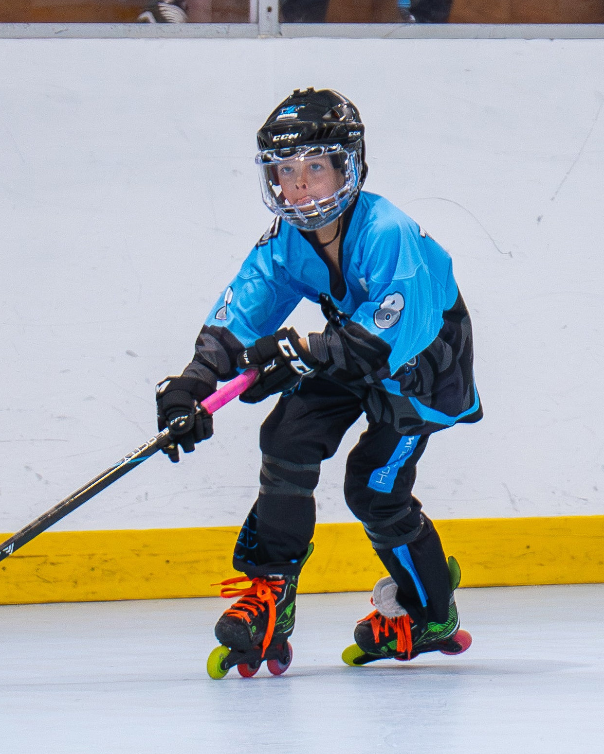 Mount Maunganui Mustangs Inline Hockey Jersey Blue Dark Action Shot