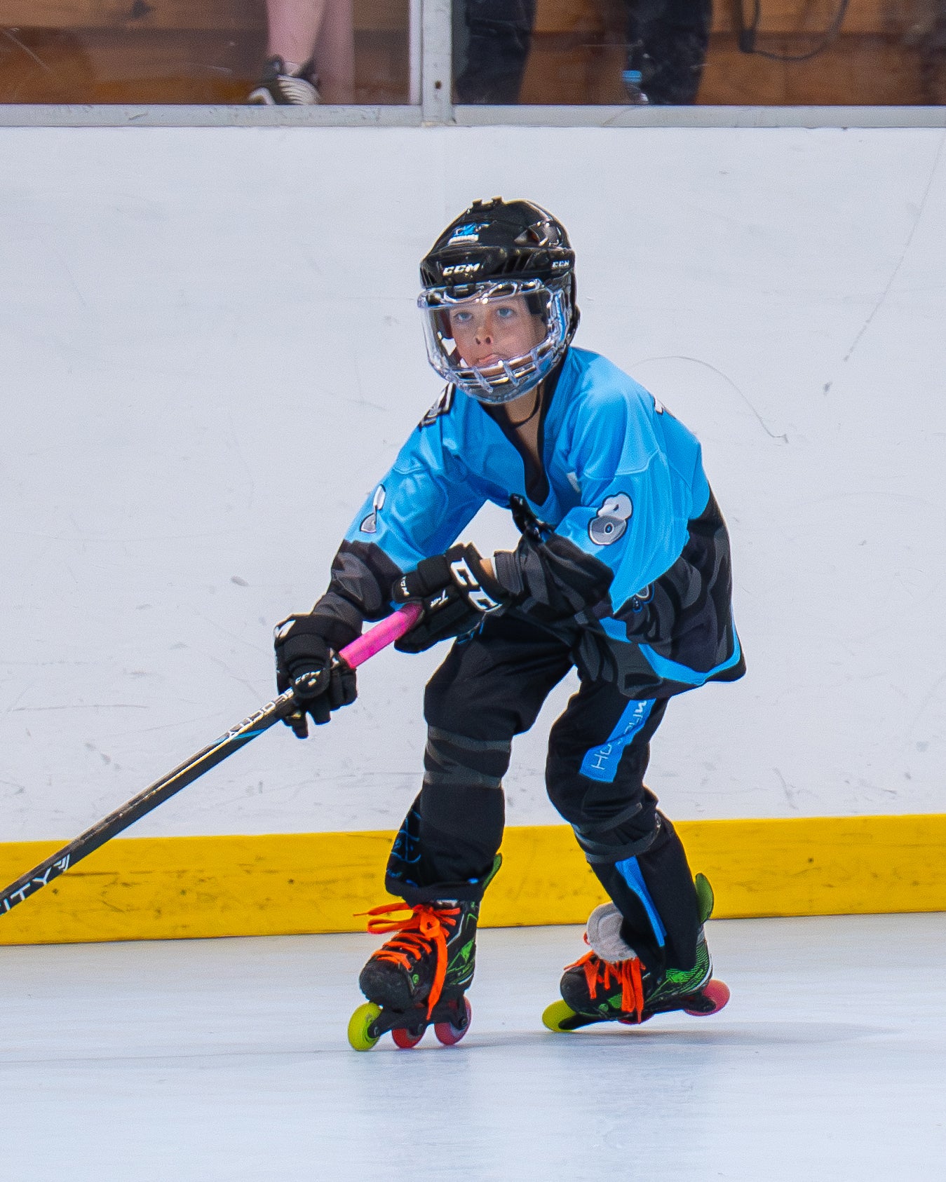 Mount Maunganui Mustangs Inline Hockey Jersey Blue Dark Action Shot